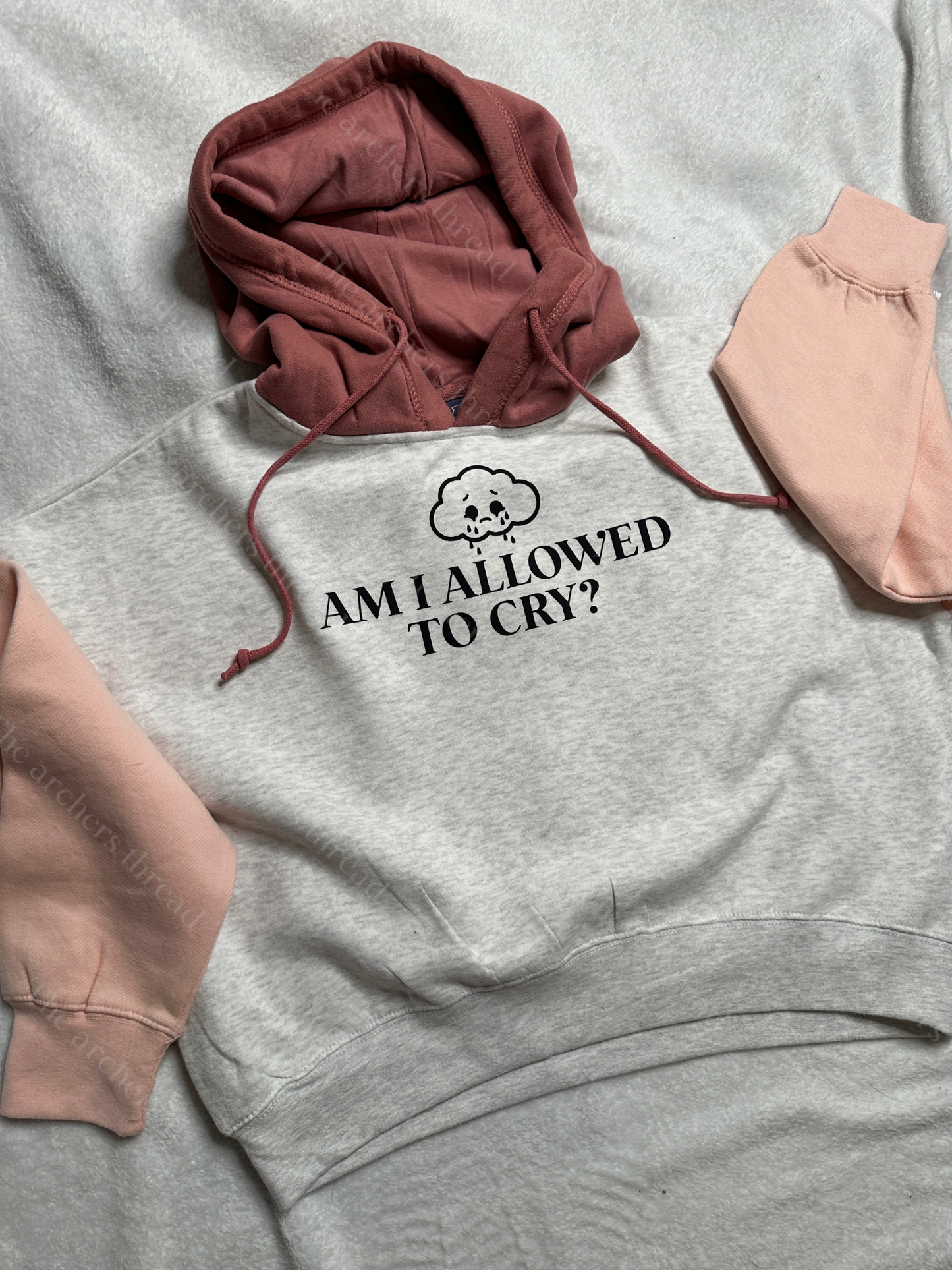 Am I allowed to cry? Color Block Cropped Hoodie