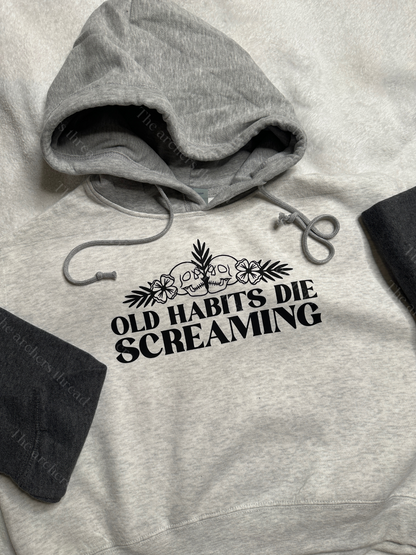 Old Habits Die Screaming Color Block Cropped Hoodie